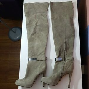 Grey suede knee high boots